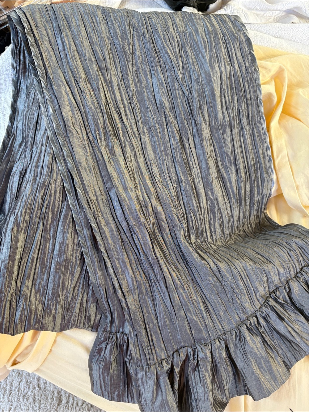 Bernie of New York Shimmery Crinkle Ruffle Scarf Wrap in Platinum Grey